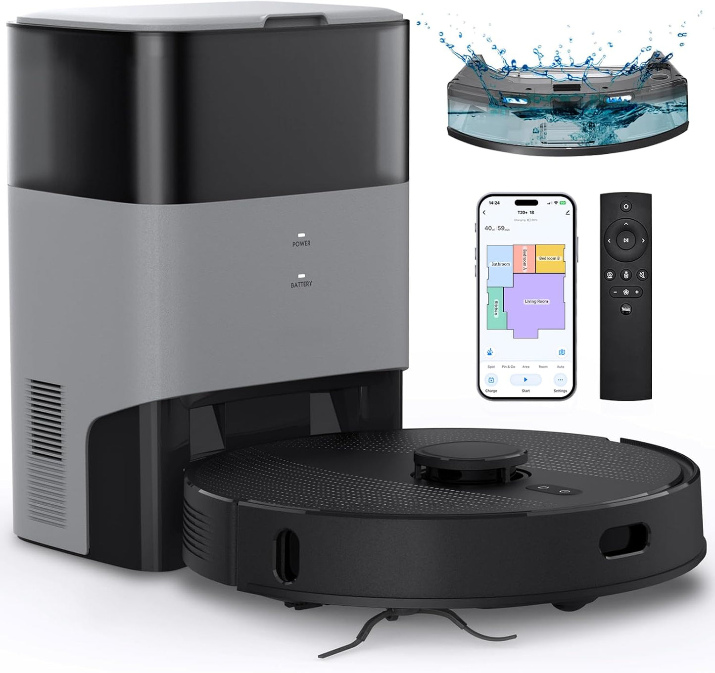 Robot Vacuum and Mop Combo, Self-Emptying, 60-Day Capacity, Schedule, 180Mins Runtime, Home Mapping, Wi-Fi/App/Alexa/Remote, Robotic Vacuum Cleaner for Pet, Hard Floors, Carpet