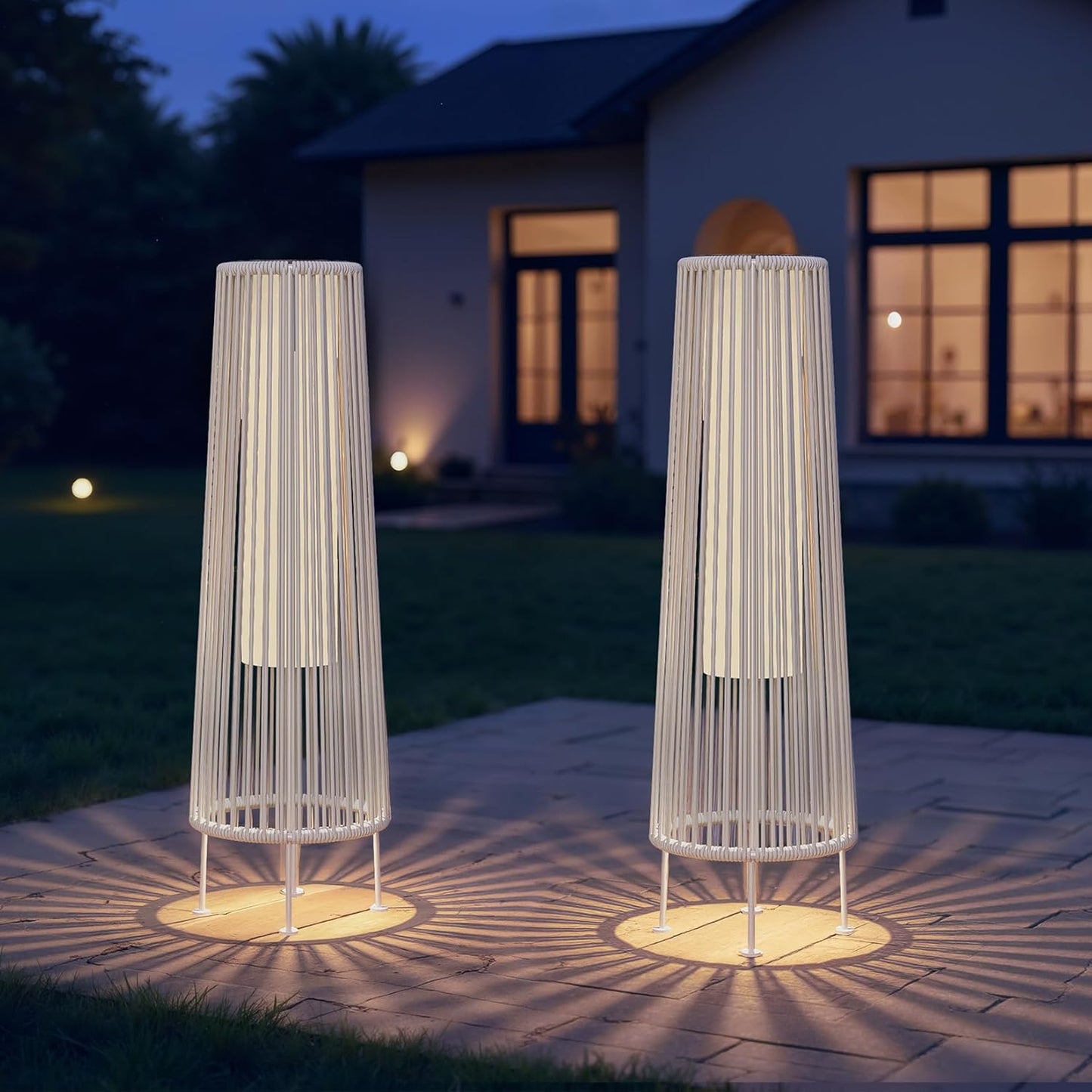 Outdoor Floor Solar Light 2-Pack, Wicker Solar Patio Lamp Waterproof outside Deck Lamp for Porch, Yard, Garden, Lawn Decorations - Dark Brown, Gordes 2 PCS