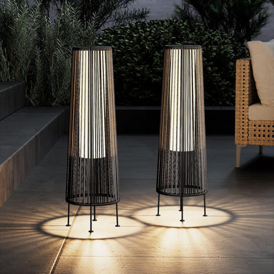 Outdoor Floor Solar Light 2-Pack, Wicker Solar Patio Lamp Waterproof outside Deck Lamp for Porch, Yard, Garden, Lawn Decorations - Dark Brown, Gordes 2 PCS