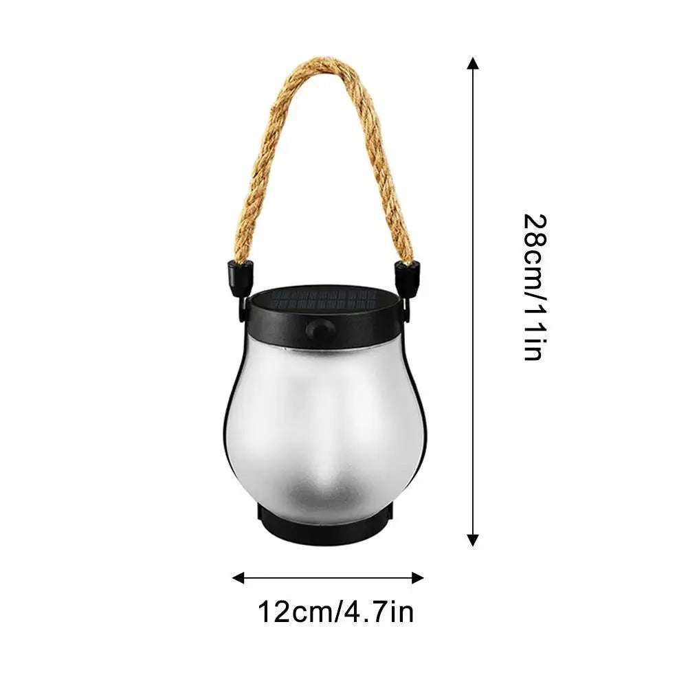 Solar Flame Lamp Rechargeable Hanging Courtyard Decoration Garden Lantern Lighting Lamp with Hemp Rope Outdoor Camping Lamp