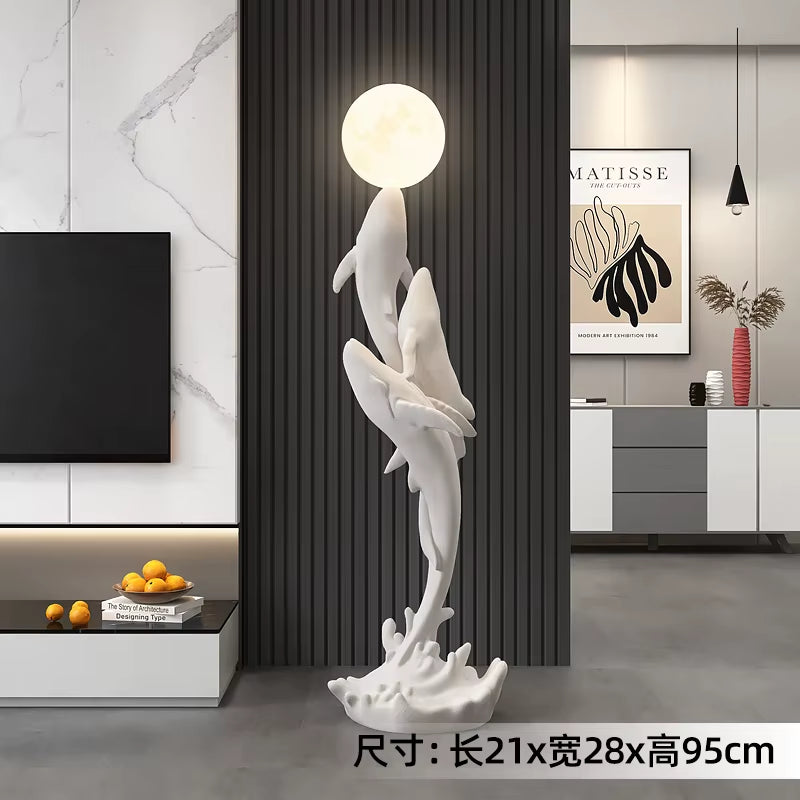 Home Decor Luminous Whale Statue Large Floor Decor Nordic Living Room Auspicious Animal Sculpture Art Ornament Housewarming Gift
