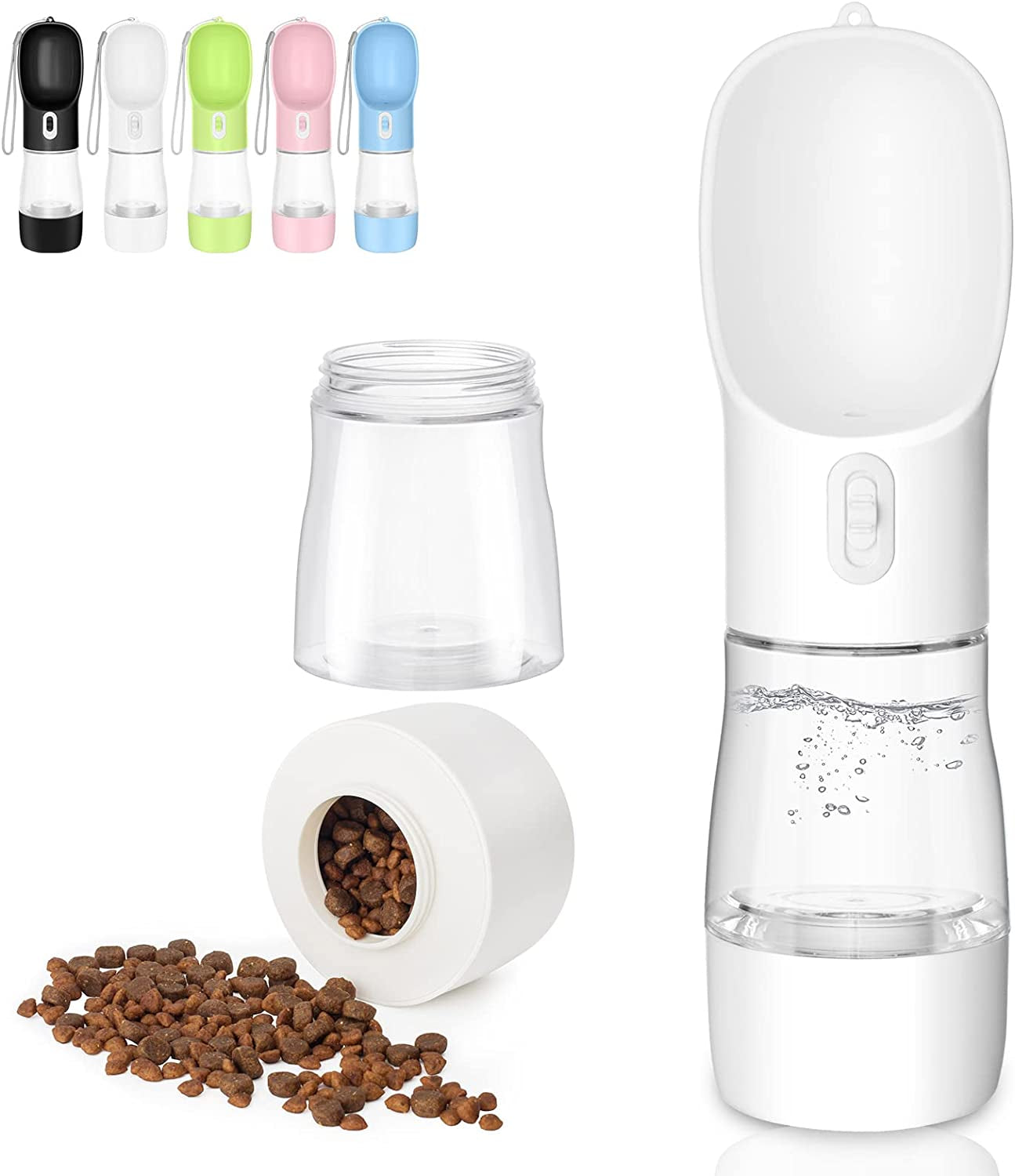 Outdoor Dog Water Bottle Dispenser - Leak Proof for Pets on the Go with Food Container Multifunctional Travel Dog Water Bottle (Pink)