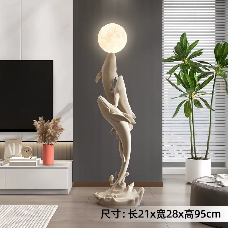 Home Decor Luminous Whale Statue Large Floor Decor Nordic Living Room Auspicious Animal Sculpture Art Ornament Housewarming Gift