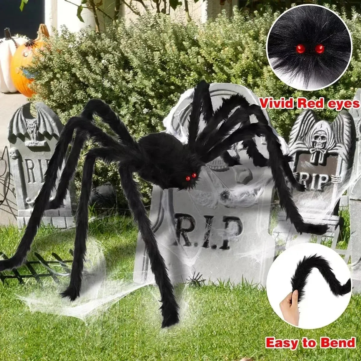 1/3Pcs Giant Black Plush Spider Halloween Decorations Outdoor Scary Large Spiders Halloween Party Bar Haunted House Horror Props