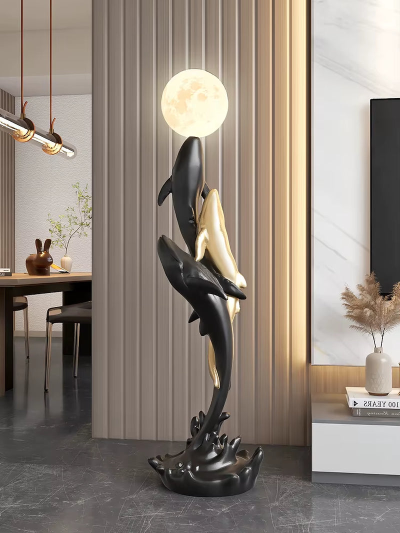 Home Decor Luminous Whale Statue Large Floor Decor Nordic Living Room Auspicious Animal Sculpture Art Ornament Housewarming Gift