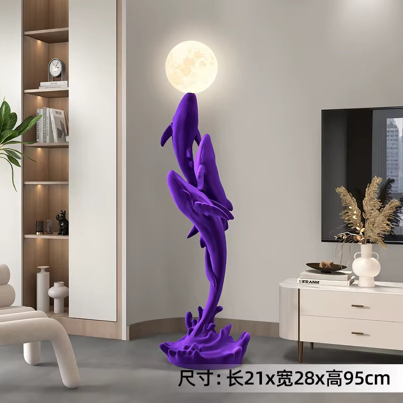 Home Decor Luminous Whale Statue Large Floor Decor Nordic Living Room Auspicious Animal Sculpture Art Ornament Housewarming Gift