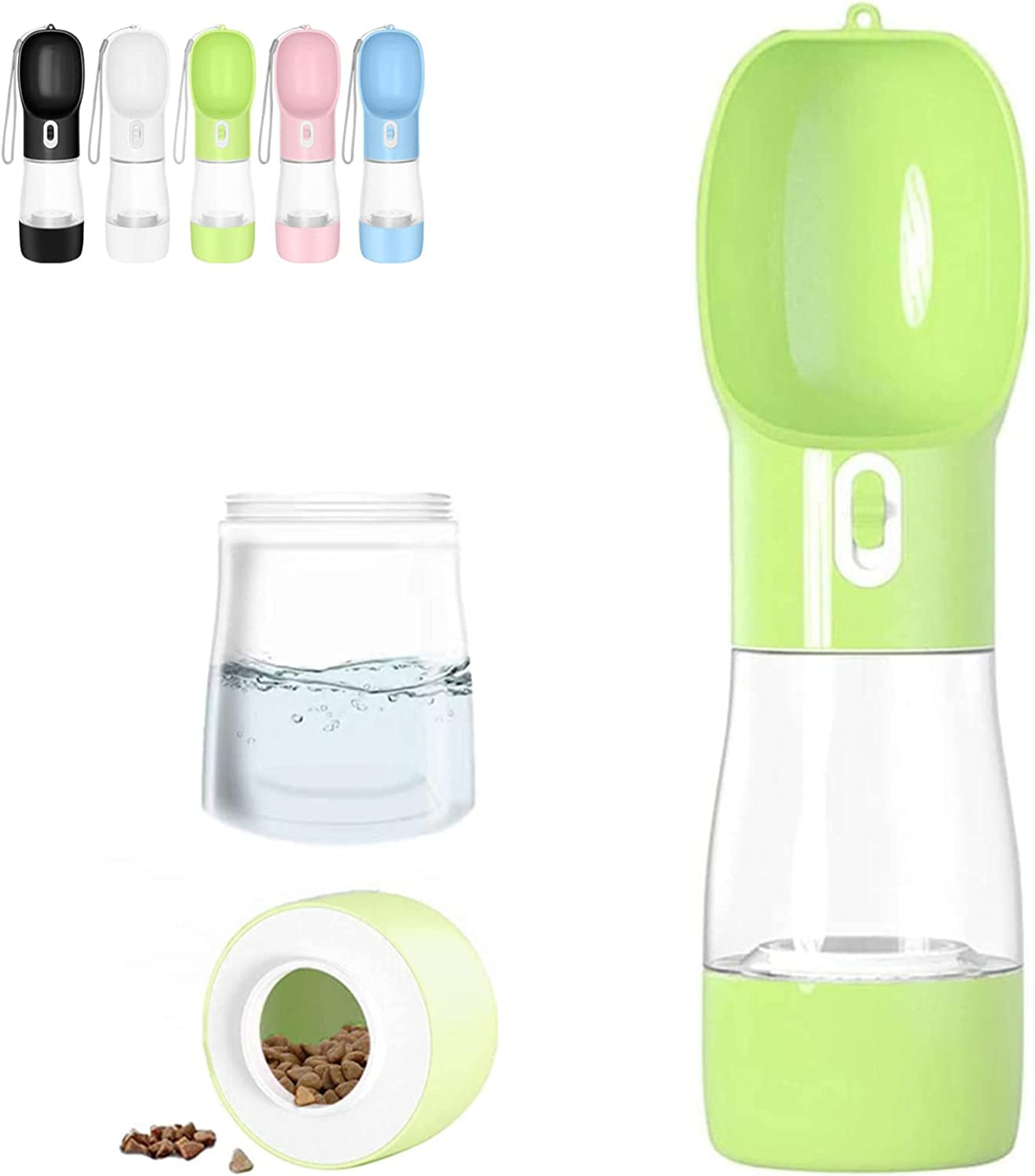 Outdoor Dog Water Bottle Dispenser - Leak Proof for Pets on the Go with Food Container Multifunctional Travel Dog Water Bottle (Pink)