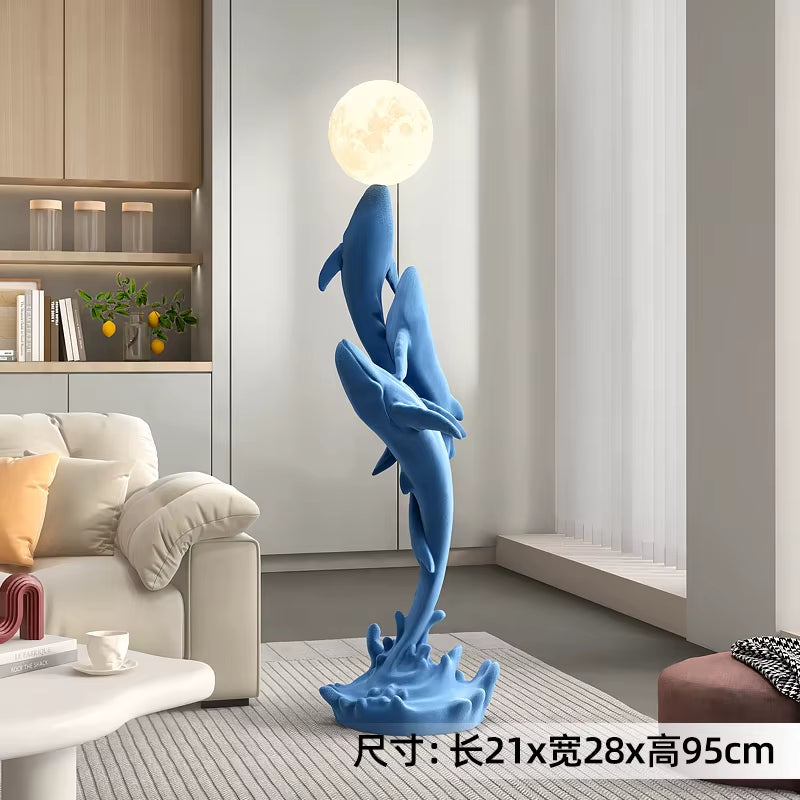 Home Decor Luminous Whale Statue Large Floor Decor Nordic Living Room Auspicious Animal Sculpture Art Ornament Housewarming Gift