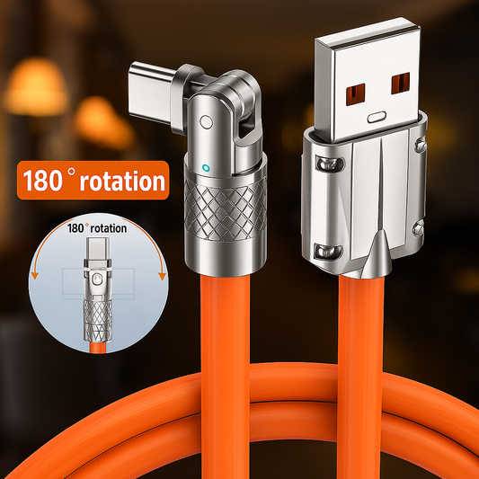 USB to Type C 180 Degree Rotation Charge Data Cable 120W Super Fast Charge Cord High Speed Data Transfer Wire for Iphone Samsung