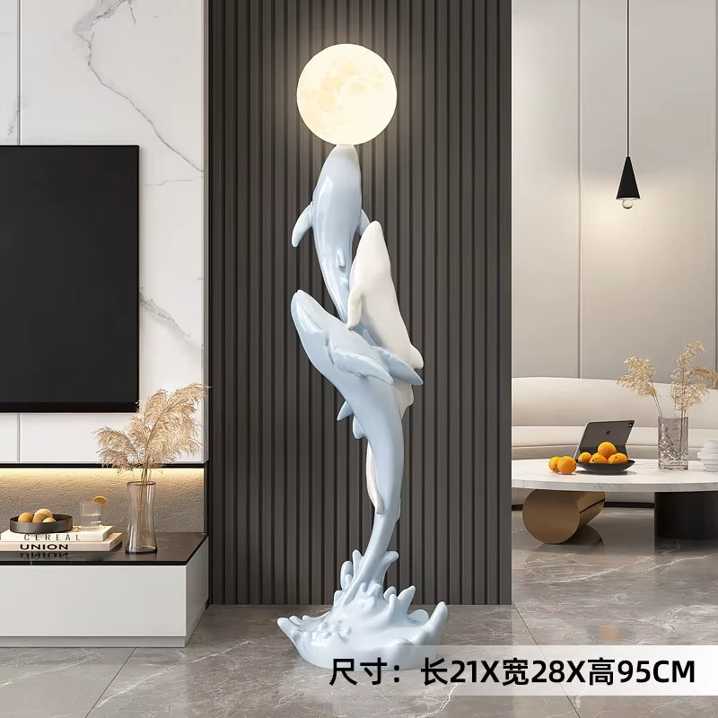 Home Decor Luminous Whale Statue Large Floor Decor Nordic Living Room Auspicious Animal Sculpture Art Ornament Housewarming Gift