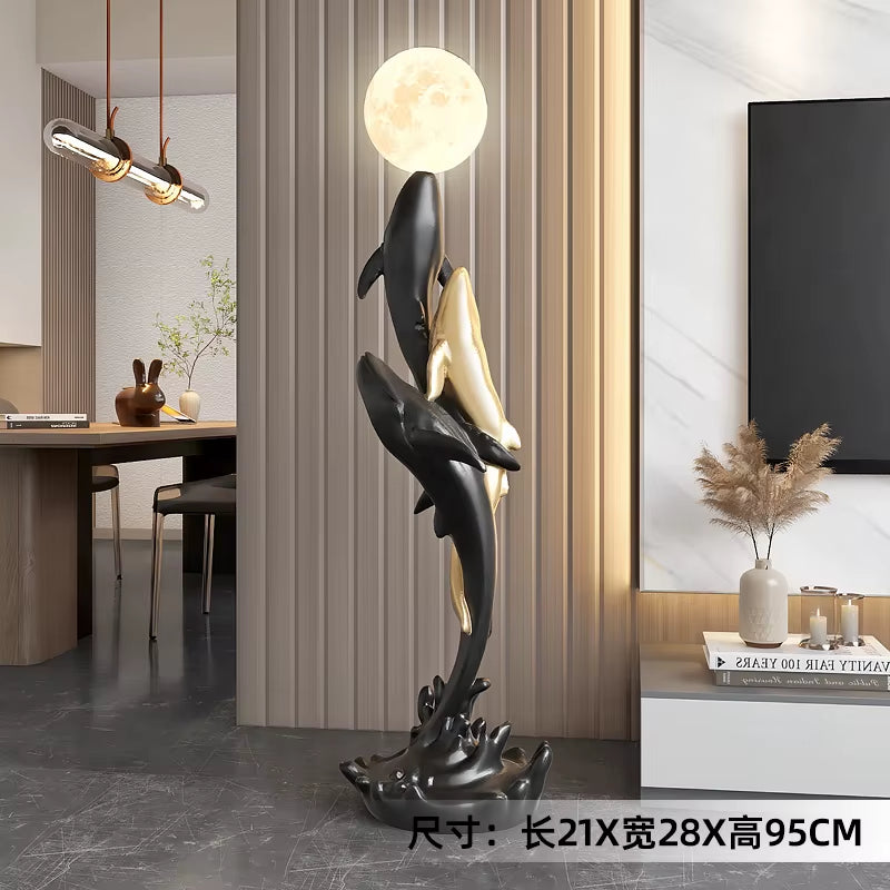 Home Decor Luminous Whale Statue Large Floor Decor Nordic Living Room Auspicious Animal Sculpture Art Ornament Housewarming Gift