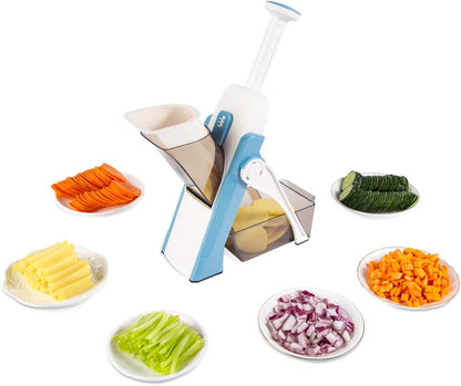 Safe Mandoline Slicer, Multi Vegetable Chopper, Potato Slicer for Kitchen, 4 Modes 100+ Presets Adjustable Thickness, French Fry Cutter (5 in 1 Green)
