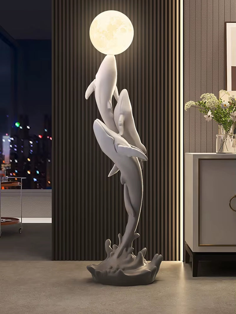 Home Decor Luminous Whale Statue Large Floor Decor Nordic Living Room Auspicious Animal Sculpture Art Ornament Housewarming Gift