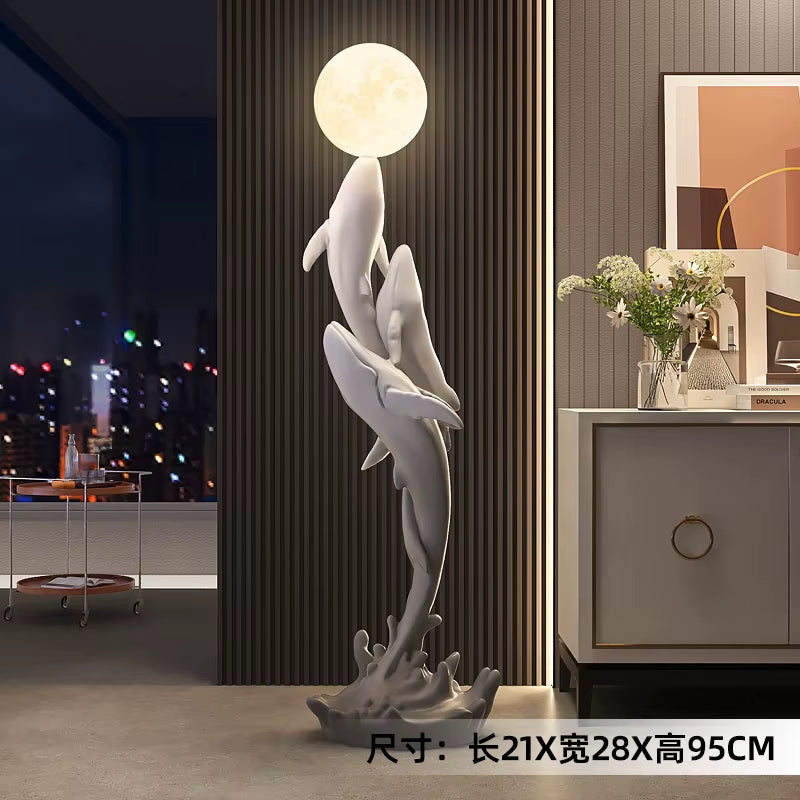 Home Decor Luminous Whale Statue Large Floor Decor Nordic Living Room Auspicious Animal Sculpture Art Ornament Housewarming Gift