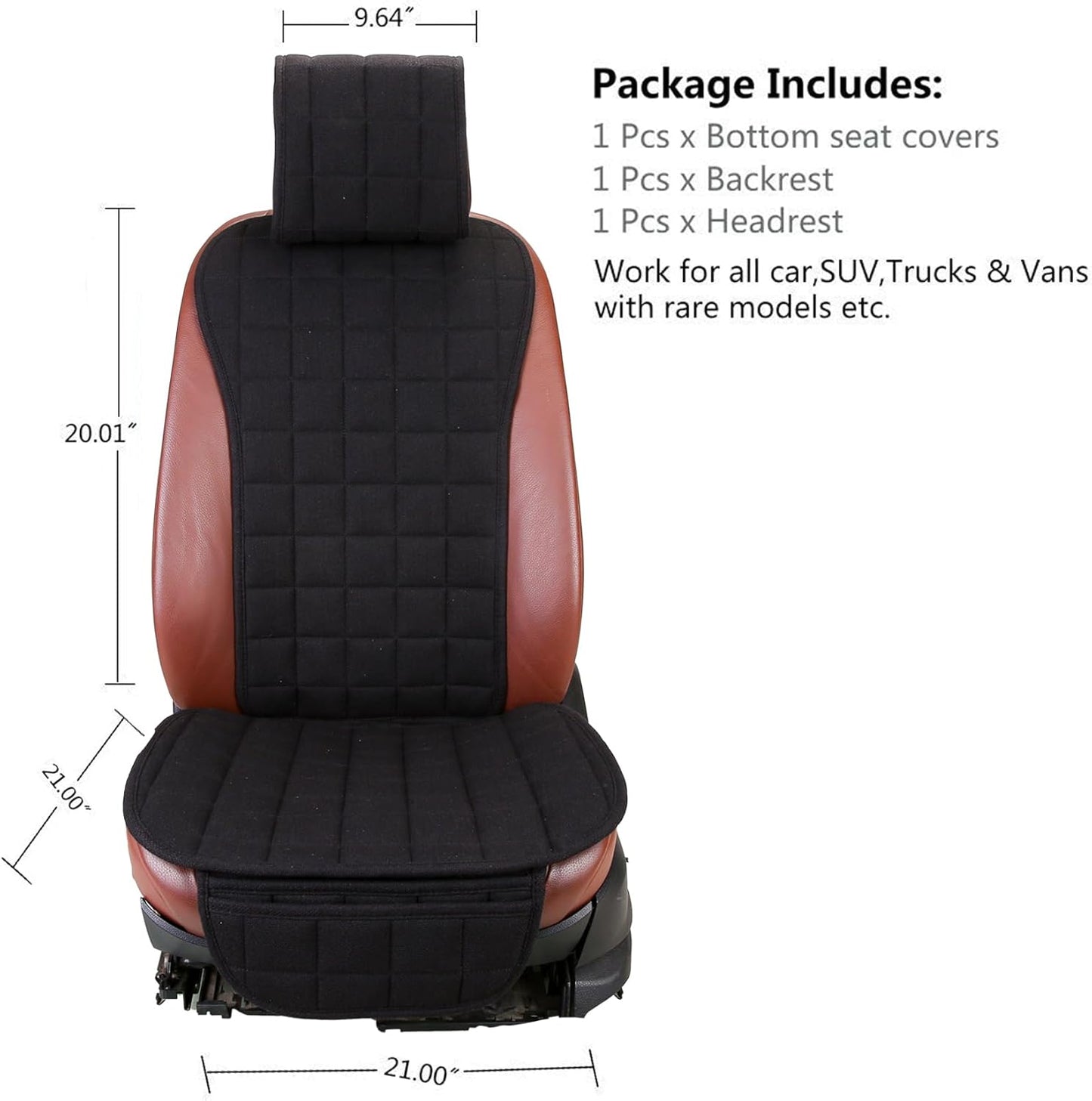 Cooling Car Seat Covers,Cloth Seat Covers for Cars,Linen Car Seat Protector,Front Seat Only Universal Fits Most Automotive,Vans,Suvs,Trucks Black