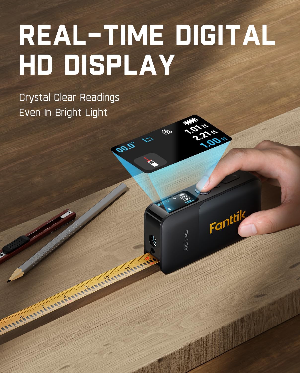 A10 Pro 2-In-1 Digital Laser Tape Measure with HD IPS Color Display, 165Ft Rechargeable Laser Measurement Tool & 9.8Ft Measuring Tape, 6 Units Selectable, for Distance/Area/Volume