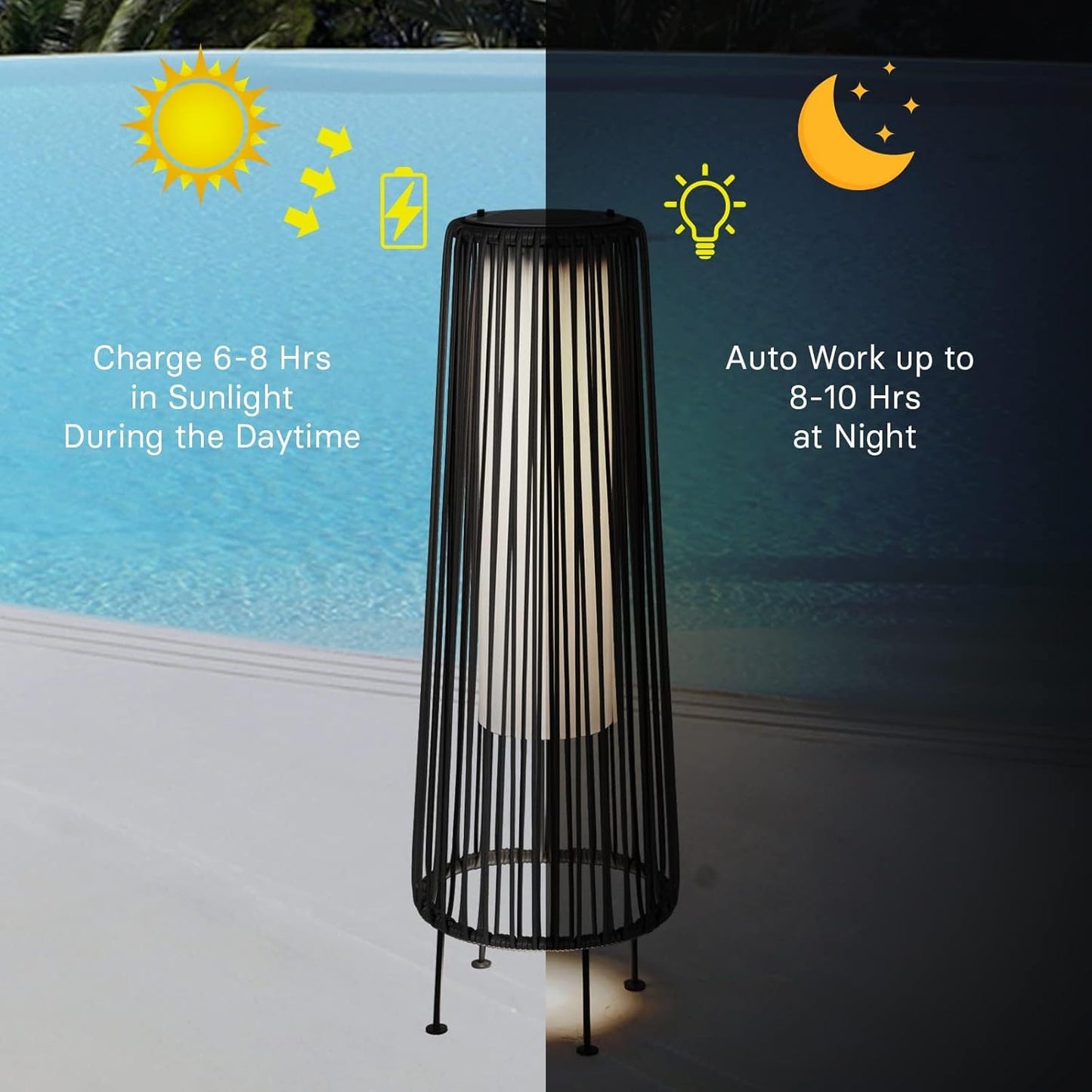 Outdoor Floor Solar Light 2-Pack, Wicker Solar Patio Lamp Waterproof outside Deck Lamp for Porch, Yard, Garden, Lawn Decorations - Dark Brown, Gordes 2 PCS