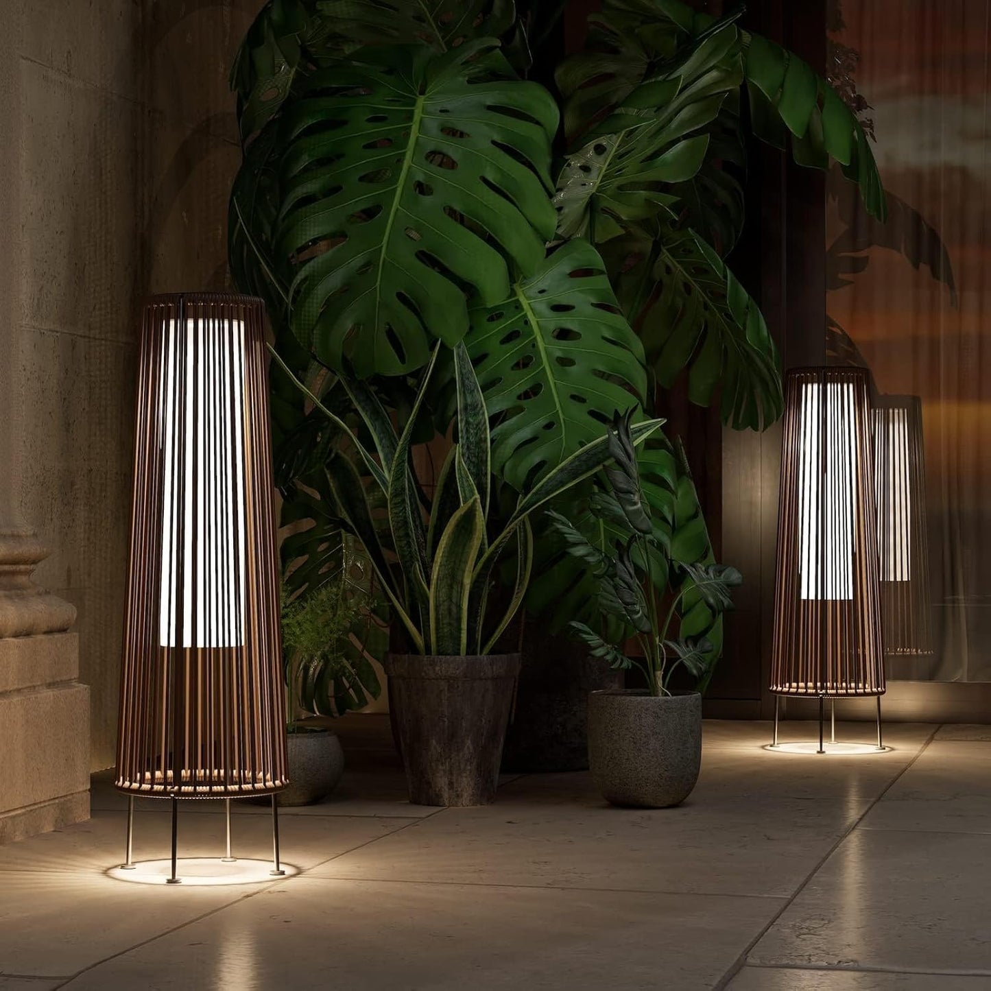 Outdoor Floor Solar Light 2-Pack, Wicker Solar Patio Lamp Waterproof outside Deck Lamp for Porch, Yard, Garden, Lawn Decorations - Dark Brown, Gordes 2 PCS