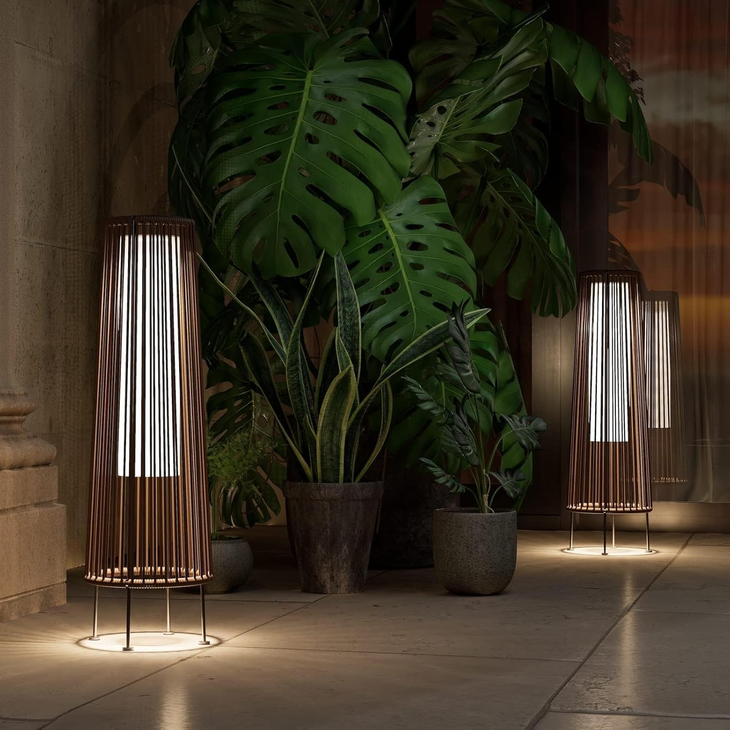 Outdoor Floor Solar Light 2-Pack, Wicker Solar Patio Lamp Waterproof outside Deck Lamp for Porch, Yard, Garden, Lawn Decorations - Dark Brown, Gordes 2 PCS