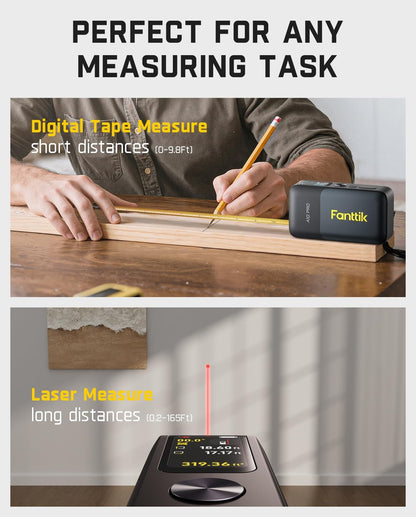 A10 Pro 2-In-1 Digital Laser Tape Measure with HD IPS Color Display, 165Ft Rechargeable Laser Measurement Tool & 9.8Ft Measuring Tape, 6 Units Selectable, for Distance/Area/Volume