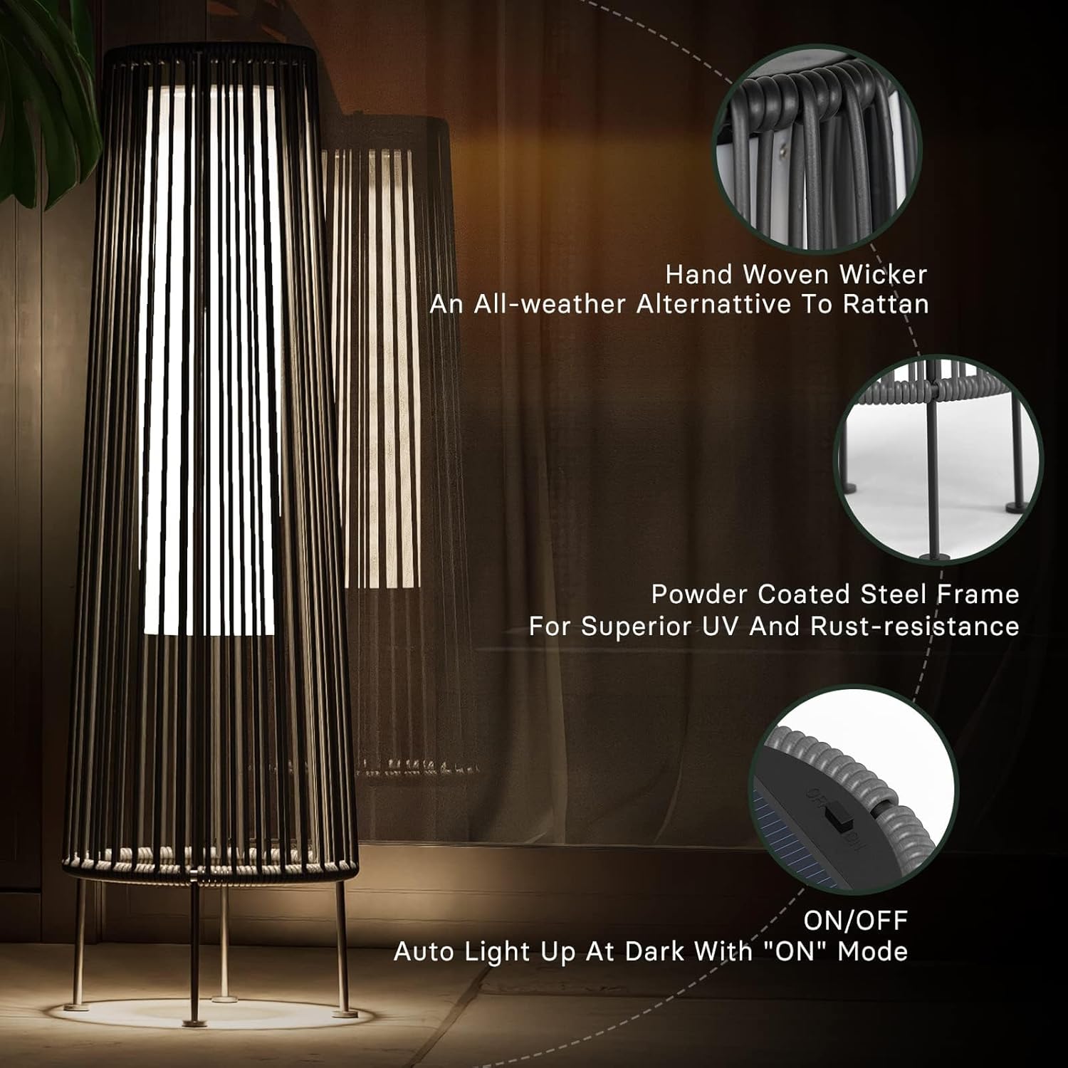 Outdoor Floor Solar Light 2-Pack, Wicker Solar Patio Lamp Waterproof outside Deck Lamp for Porch, Yard, Garden, Lawn Decorations - Dark Brown, Gordes 2 PCS