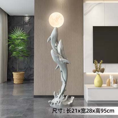 Home Decor Luminous Whale Statue Large Floor Decor Nordic Living Room Auspicious Animal Sculpture Art Ornament Housewarming Gift