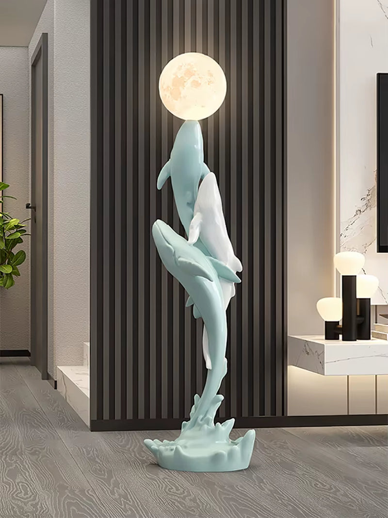 Home Decor Luminous Whale Statue Large Floor Decor Nordic Living Room Auspicious Animal Sculpture Art Ornament Housewarming Gift