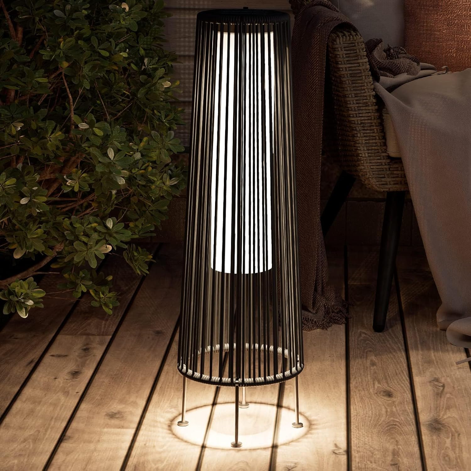 Outdoor Floor Solar Light 2-Pack, Wicker Solar Patio Lamp Waterproof outside Deck Lamp for Porch, Yard, Garden, Lawn Decorations - Dark Brown, Gordes 2 PCS