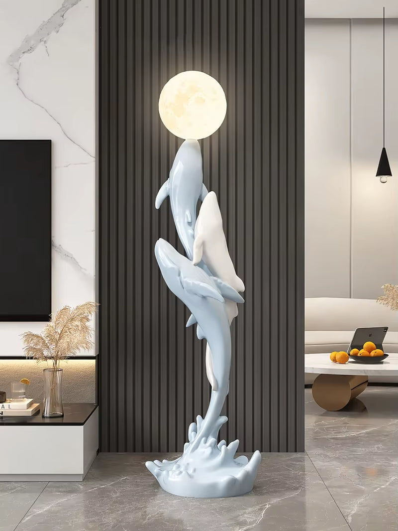 Home Decor Luminous Whale Statue Large Floor Decor Nordic Living Room Auspicious Animal Sculpture Art Ornament Housewarming Gift