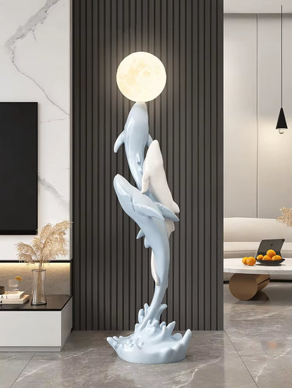 Home Decor Luminous Whale Statue Large Floor Decor Nordic Living Room Auspicious Animal Sculpture Art Ornament Housewarming Gift
