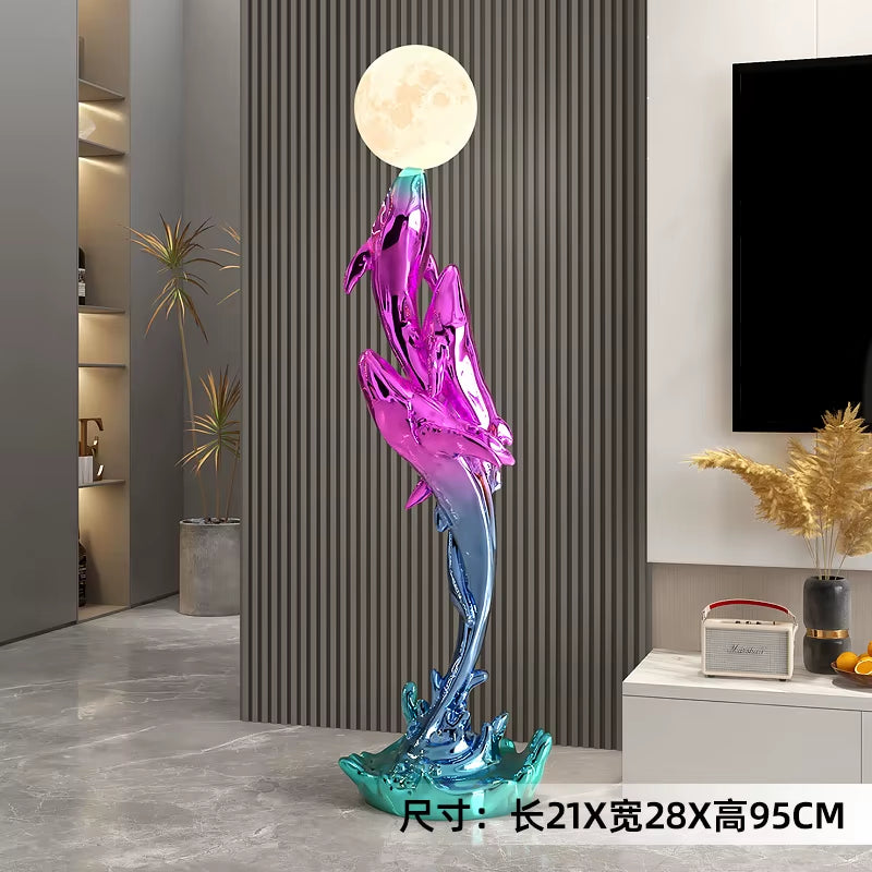 Home Decor Luminous Whale Statue Large Floor Decor Nordic Living Room Auspicious Animal Sculpture Art Ornament Housewarming Gift