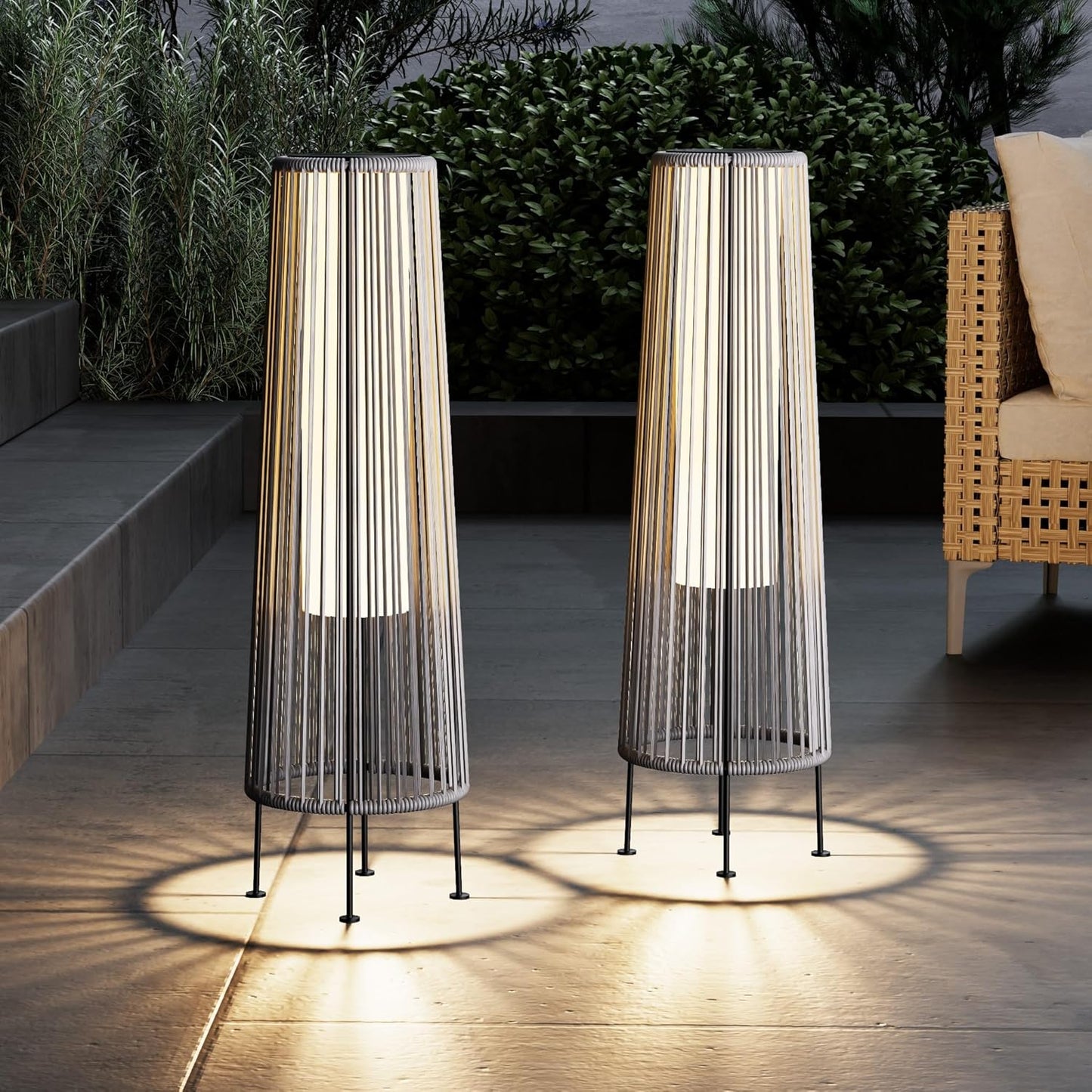 Outdoor Floor Solar Light 2-Pack, Wicker Solar Patio Lamp Waterproof outside Deck Lamp for Porch, Yard, Garden, Lawn Decorations - Dark Brown, Gordes 2 PCS