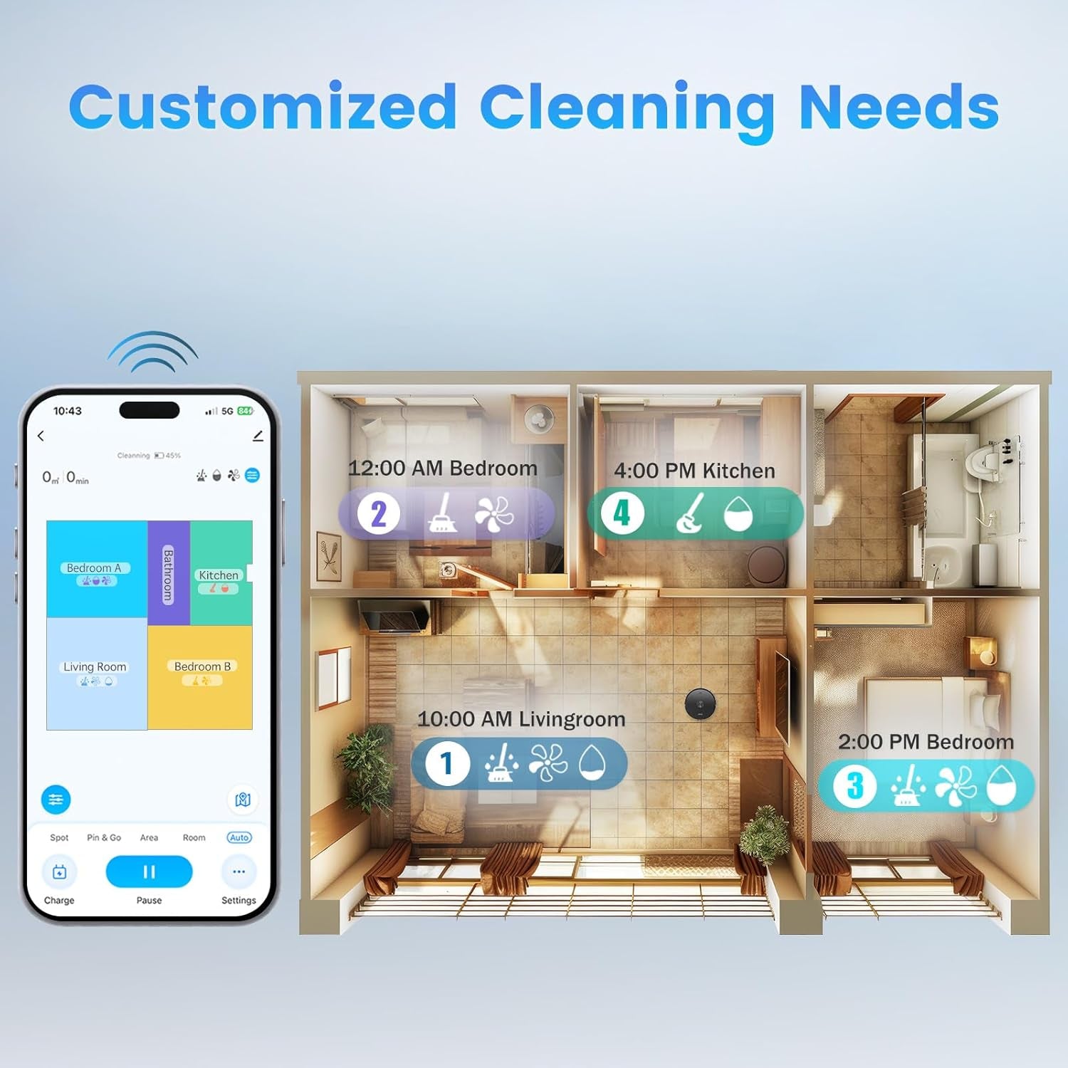 Robot Vacuum and Mop Combo, Self-Emptying, 60-Day Capacity, Schedule, 180Mins Runtime, Home Mapping, Wi-Fi/App/Alexa/Remote, Robotic Vacuum Cleaner for Pet, Hard Floors, Carpet