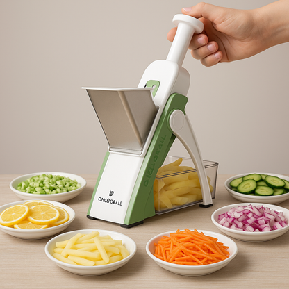 Safe Mandoline Slicer, Multi Vegetable Chopper, Potato Slicer for Kitchen, 4 Modes 100+ Presets Adjustable Thickness, French Fry Cutter (5 in 1 Green)