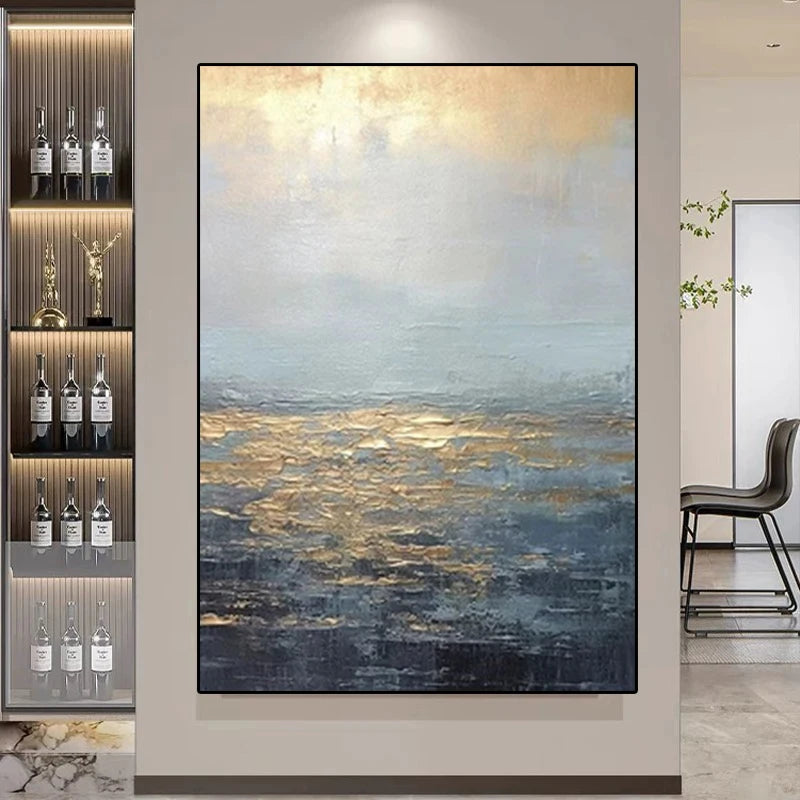 New Design Vertical Abstract Oil Painting 100% Handmade Famous Canvas Pictures Copy Blue Ocean Modern Wall Art for Home Decor