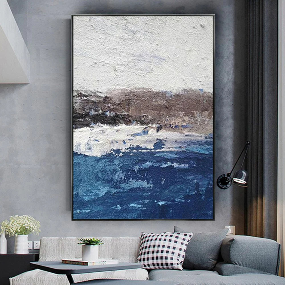 New Design Vertical Abstract Oil Painting 100% Handmade Famous Canvas Pictures Copy Blue Ocean Modern Wall Art for Home Decor