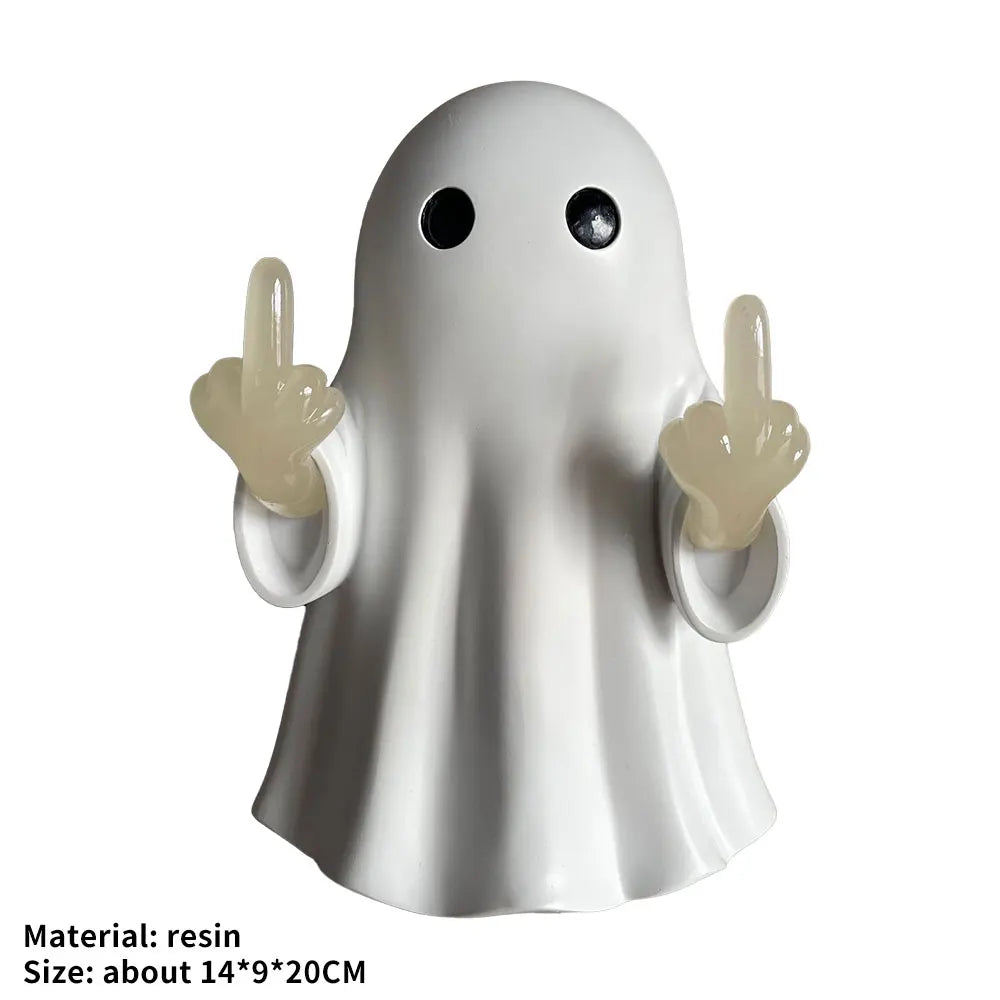 Middle Finger Cute Ghost Statue Night Light Ghosts Small Scary Ghost Figurines Wall Lamp Halloween Home Decoration