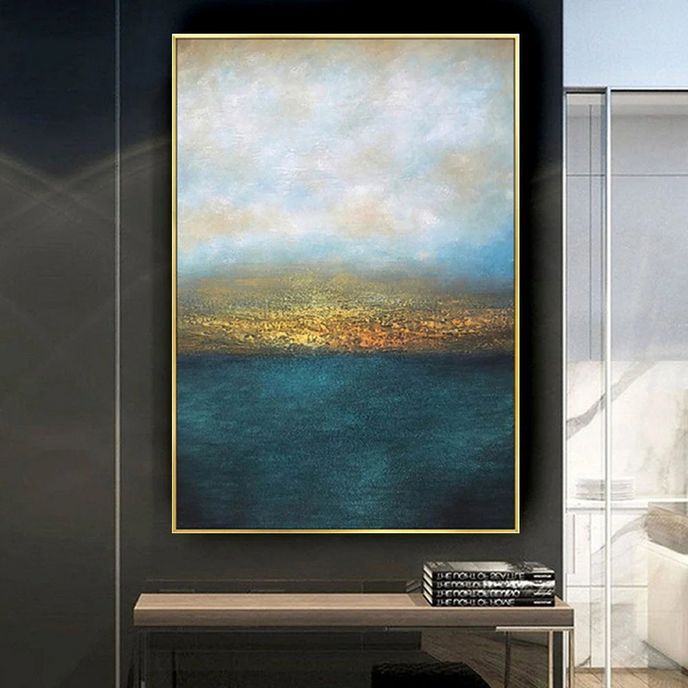 New Design Vertical Abstract Oil Painting 100% Handmade Famous Canvas Pictures Copy Blue Ocean Modern Wall Art for Home Decor