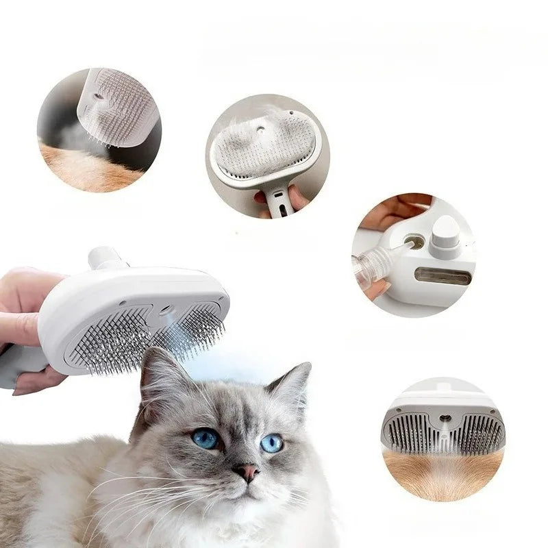 Pet Comb Steam Massage Brush Soft Tooth Spray Universal Brush 3In1 Hair Removal Multifunctional Massage Comb USB Spray Brush For