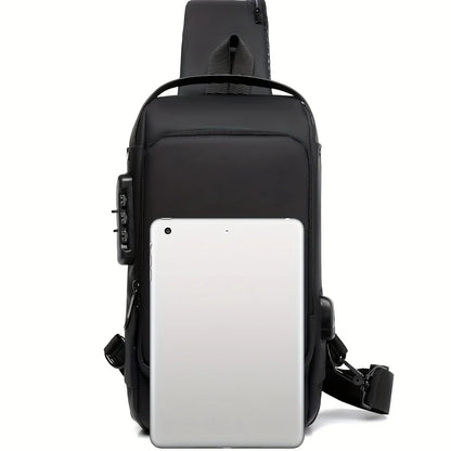 Men'S Anti-Theft Password Lock Chest Bag - Adjustable Shoulder Strap, Crossbody and Single Shoulder Bag, Casual Street Style