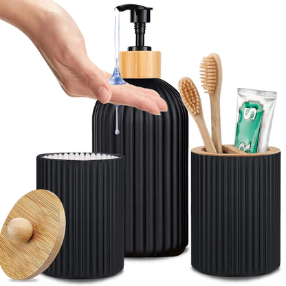 Bathroom Countertop Organizer Set – Soap Dispenser, Cotton Ball Storage & Toothbrush Holder