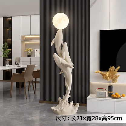 Home Decor Luminous Whale Statue Large Floor Decor Nordic Living Room Auspicious Animal Sculpture Art Ornament Housewarming Gift