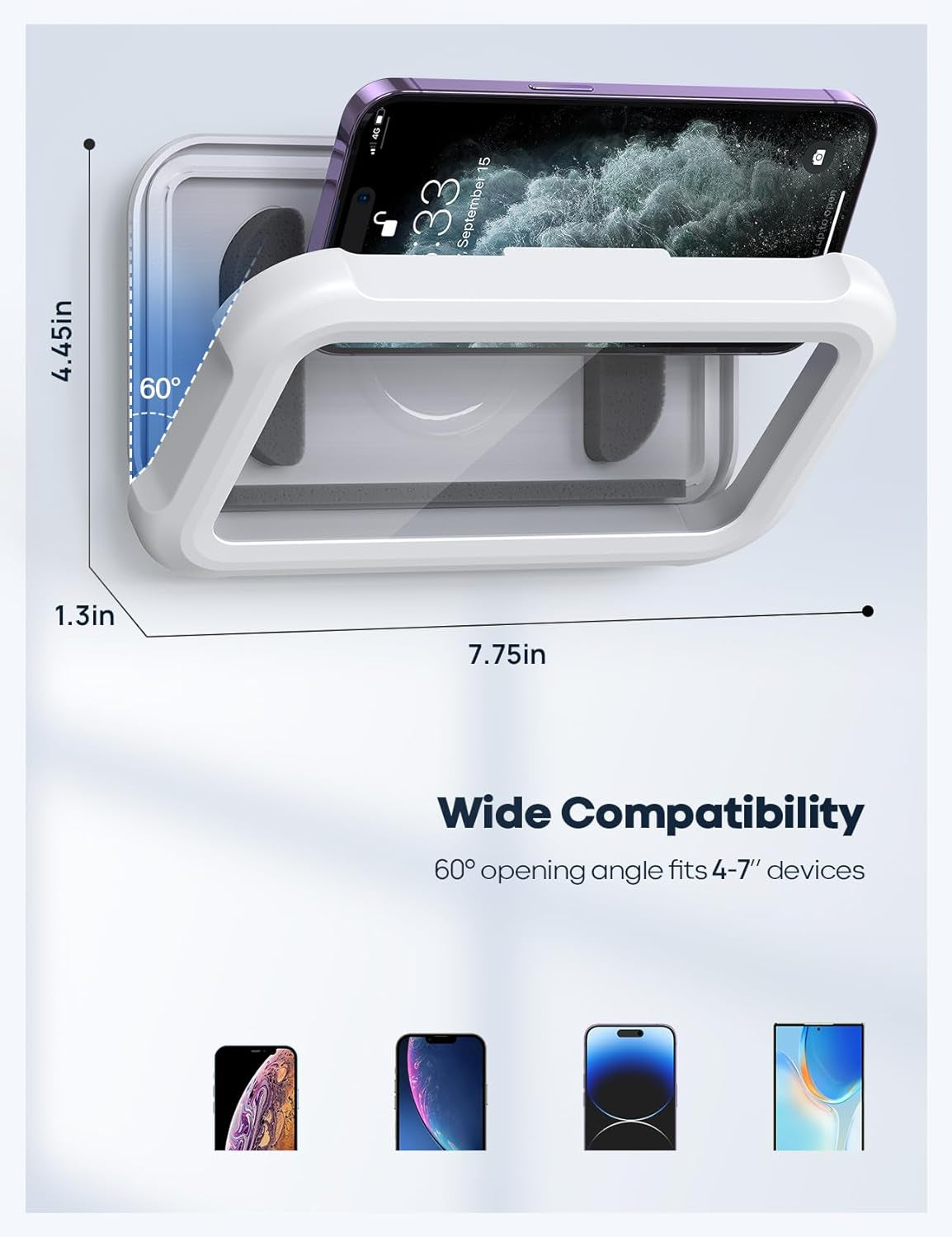 Shower Phone Holder Waterproof - 480° Rotatable Retractable Adjustable Shower Iphone Case Holder, Bathroom Wall Phone Mount Stand Water Proof anti Fog Case, Accessories for 4-7" Cellphones