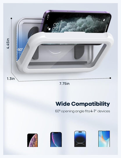 Shower Phone Holder Waterproof - 480° Rotatable Retractable Adjustable Shower Iphone Case Holder, Bathroom Wall Phone Mount Stand Water Proof anti Fog Case, Accessories for 4-7" Cellphones
