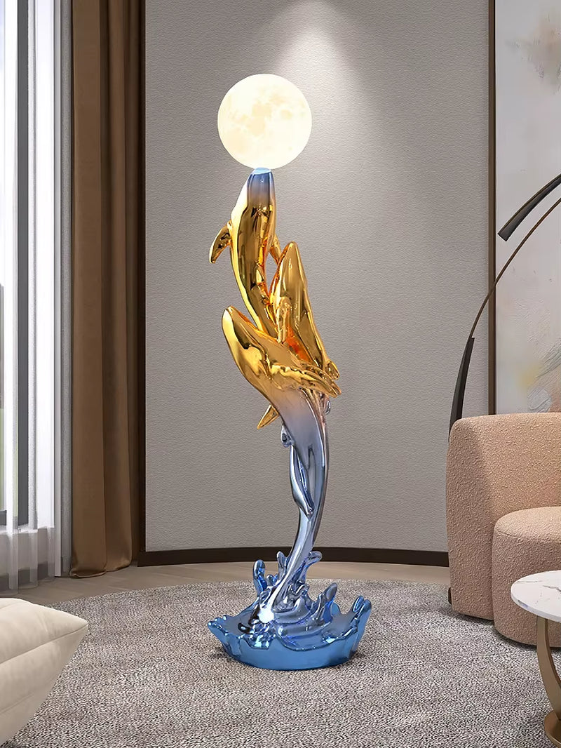 Home Decor Luminous Whale Statue Large Floor Decor Nordic Living Room Auspicious Animal Sculpture Art Ornament Housewarming Gift