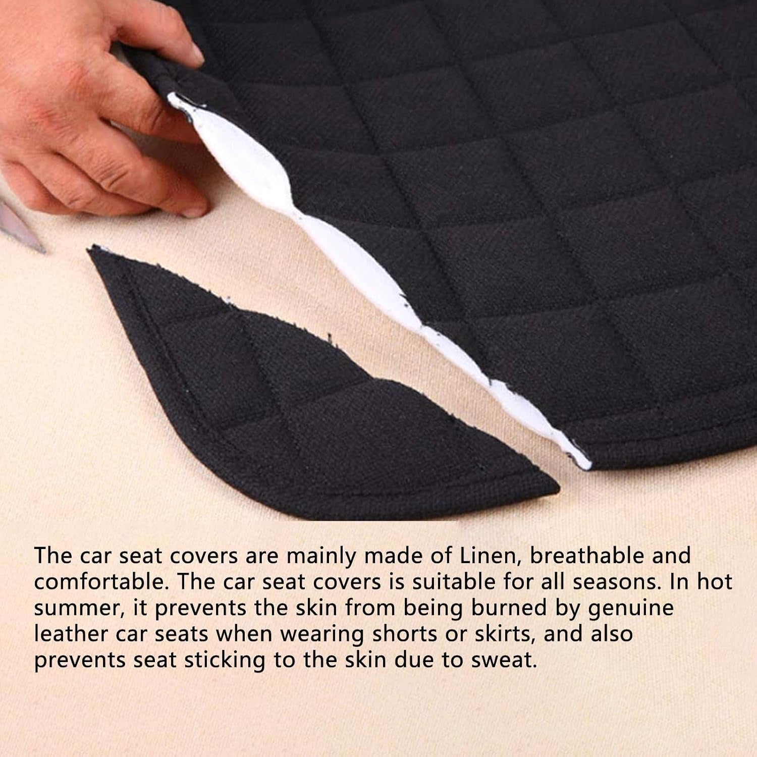 Cooling Car Seat Covers,Cloth Seat Covers for Cars,Linen Car Seat Protector,Front Seat Only Universal Fits Most Automotive,Vans,Suvs,Trucks Black