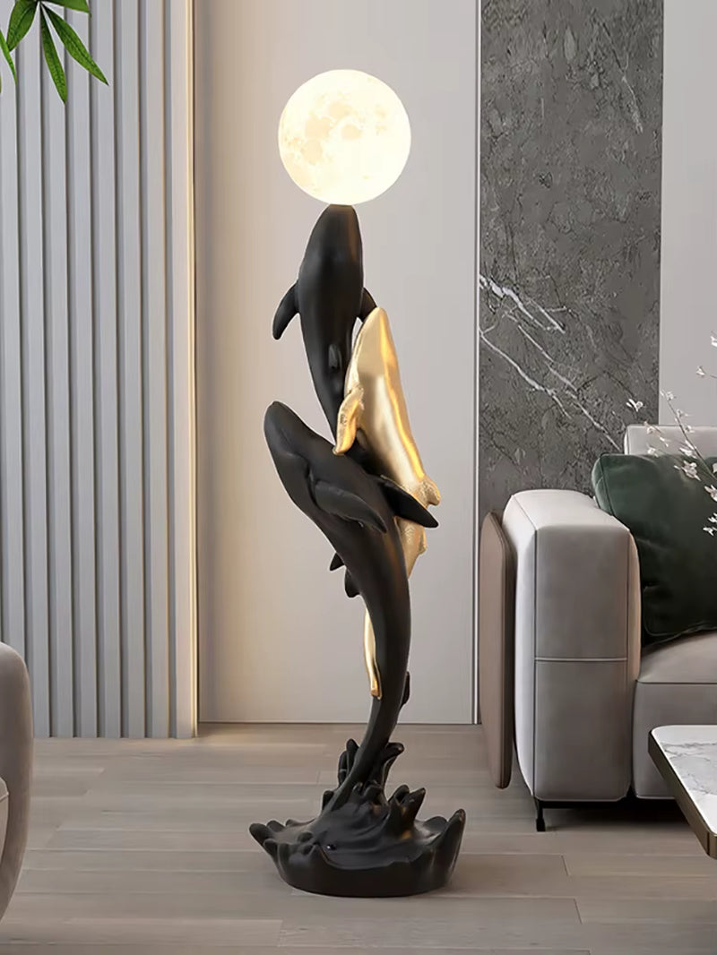 Home Decor Luminous Whale Statue Large Floor Decor Nordic Living Room Auspicious Animal Sculpture Art Ornament Housewarming Gift