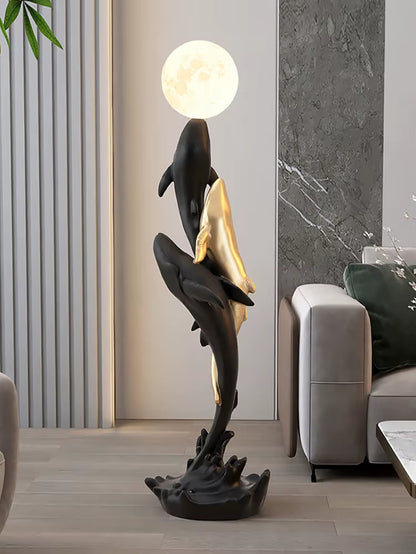 Home Decor Luminous Whale Statue Large Floor Decor Nordic Living Room Auspicious Animal Sculpture Art Ornament Housewarming Gift