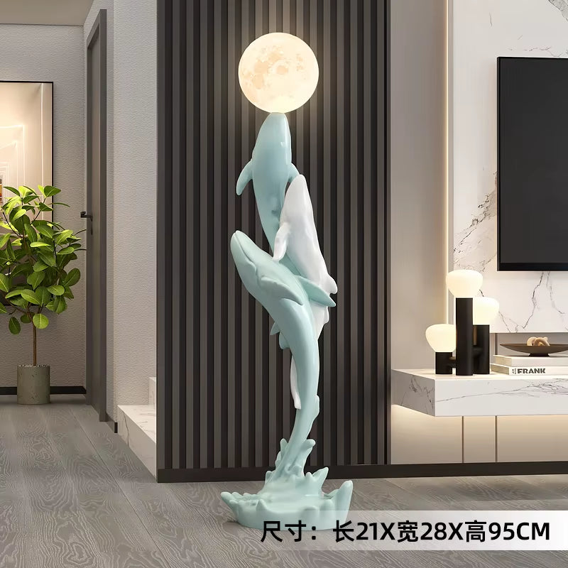 Home Decor Luminous Whale Statue Large Floor Decor Nordic Living Room Auspicious Animal Sculpture Art Ornament Housewarming Gift