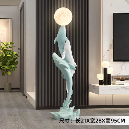 Home Decor Luminous Whale Statue Large Floor Decor Nordic Living Room Auspicious Animal Sculpture Art Ornament Housewarming Gift